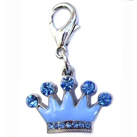 Prince Blue Crystal Crown Dog Collar Charm Poochie Fashion