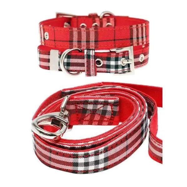 Red tartan dog store collar