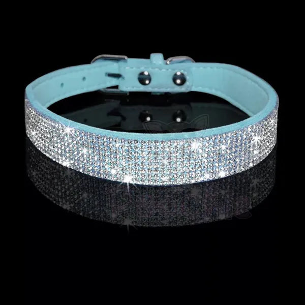 Baby Blue Crystal Eco-suede Dog Collar - Posh Pawz - 2