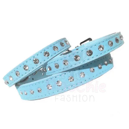 Baby Blue Eco Suede Diamante Dog Collar - Posh Pawz - 2