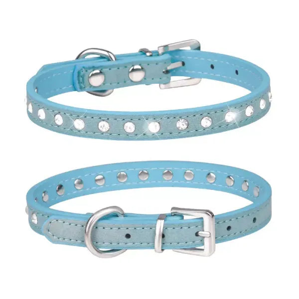 Baby Blue Eco Suede Diamante Dog Collar - Posh Pawz - 1