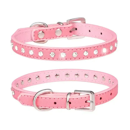 Baby Pink eco Suede Diamante Dog Collar