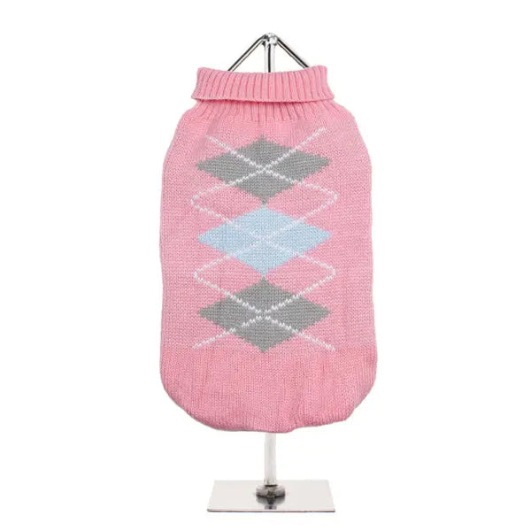 Baby Pink & Grey Argyle Dog Jumper - Urban Pup - 1