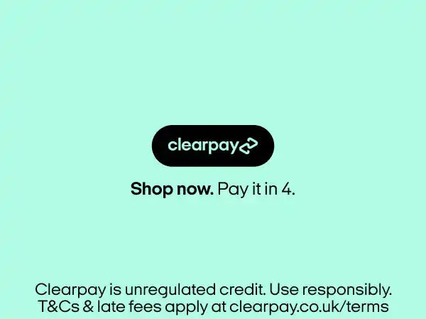 Black Clearpay logo with text about payment installments and terms.