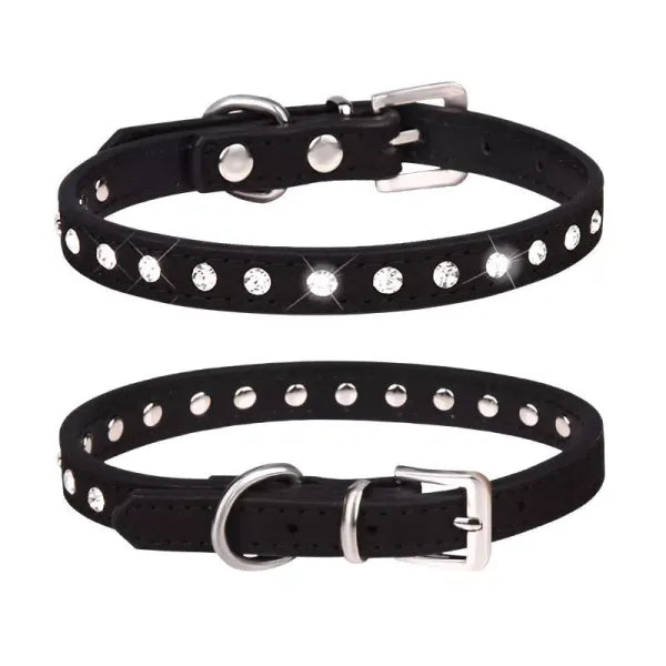 Black eco Suede Diamante Dog Collar