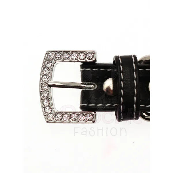 Black Leather Diamante Bones Dog Collar with Charm - Urban Pup - 4