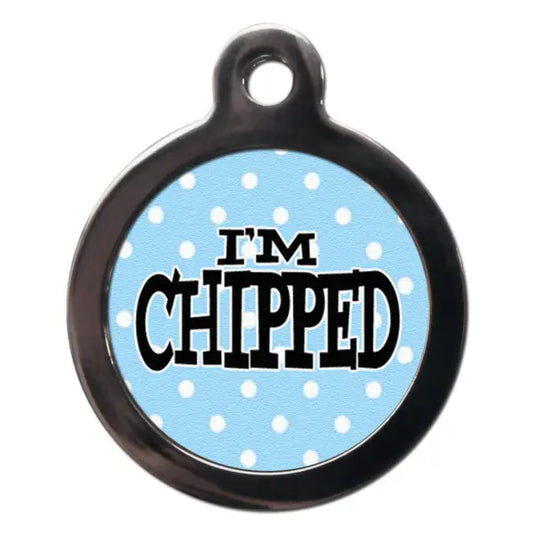 Blue Polka Dot I’m Chipped Cat ID Tag - PS Pet Tags - 1
