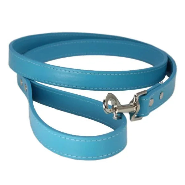 Cyan Blue Plain Leather Dog Lead - Urban - 1