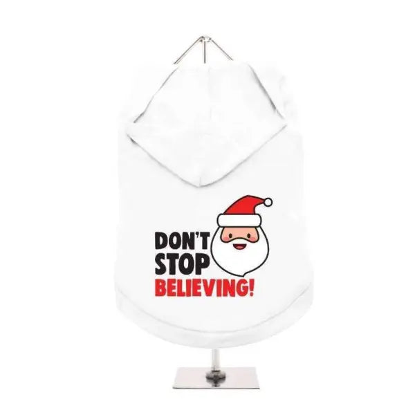 Don’t Stop Believing Hooded Xmas Dog T-Shirt Red - Urban Pup - 1