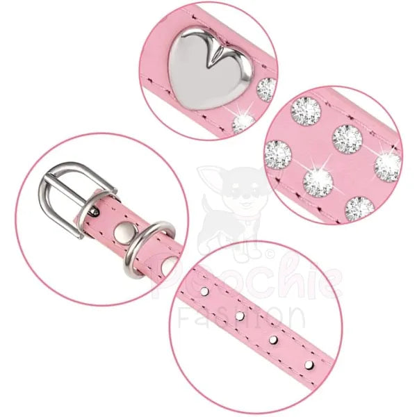 Double Row Diamante Heart Dog Collar in Baby Pink - Posh Pawz - 4