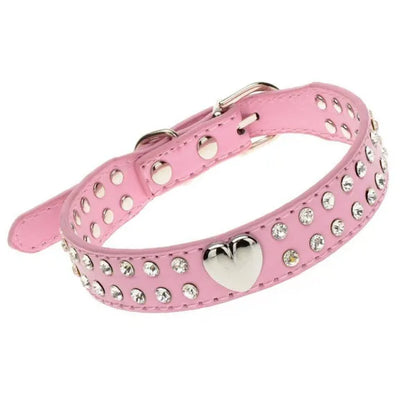 Double Row Diamante Heart Dog Collar in Baby Pink - Posh Pawz - 1