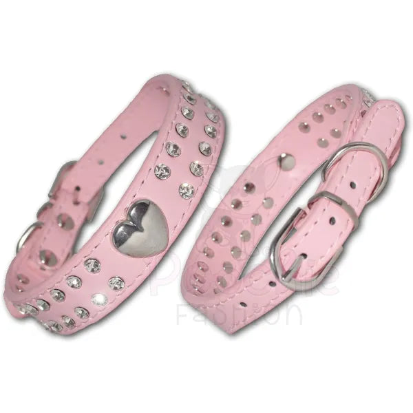 Double Row Diamante Heart Dog Collar in Baby Pink - Posh Pawz - 3