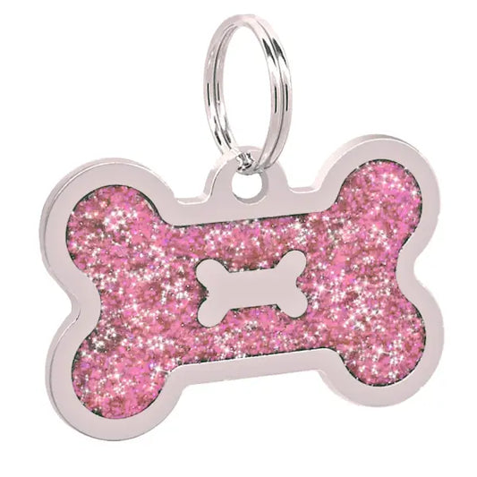 Glitter Bone Pet Id Tag Pink - Posh Pawz - 1