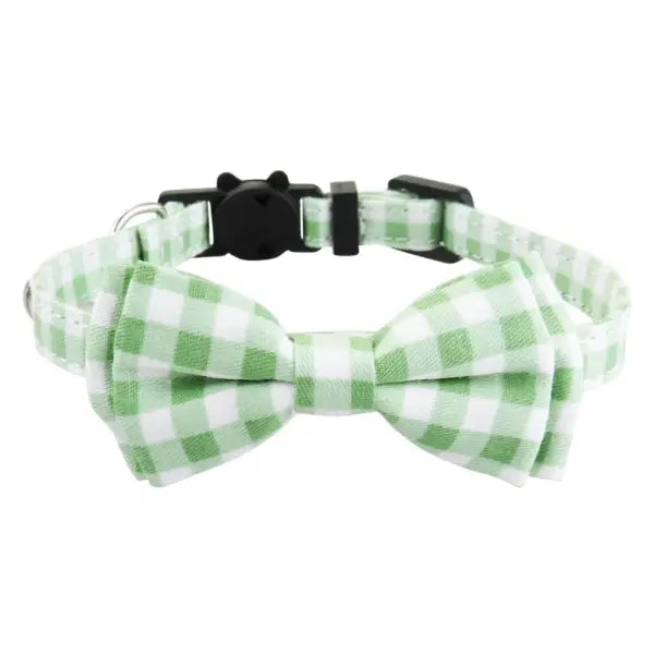 Green Gingham Check Bow Cat Collar - Posh Catz - 1