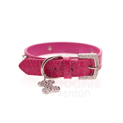 Hot Pink Leather Diamante Bones Dog Collar with Charm - Urban Pup - 5