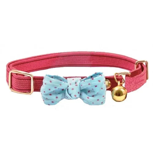 Luxury Blue and Pink Polka Dot Bow Cat Collar - Posh Catz - 1