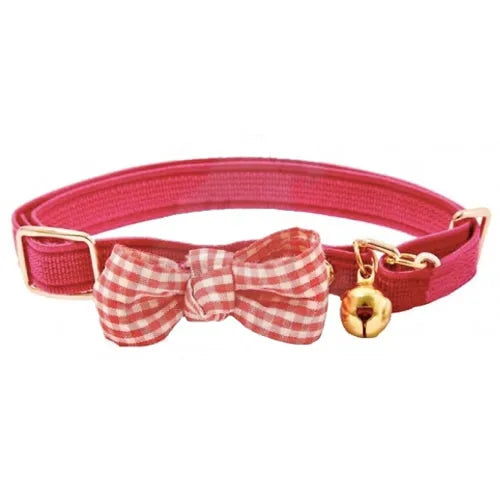 Luxury Red Gingham Bow Cat Collar - Posh Catz - 1