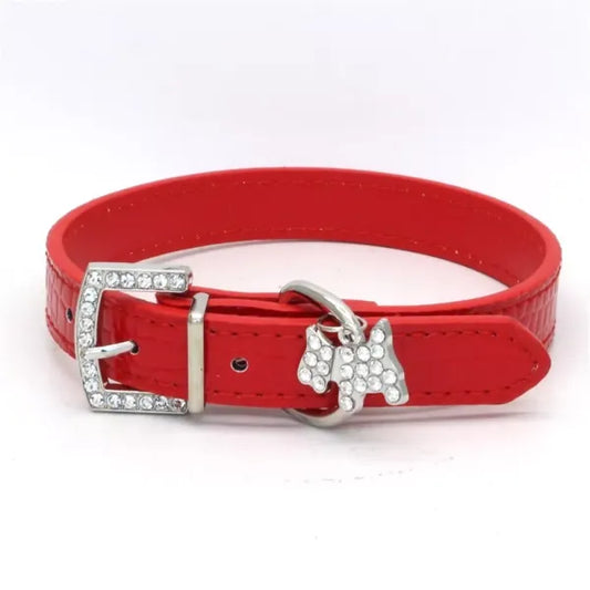 Mock Croc Rhinestone Charm Dog Collar in Red - Posh Pawz - 1