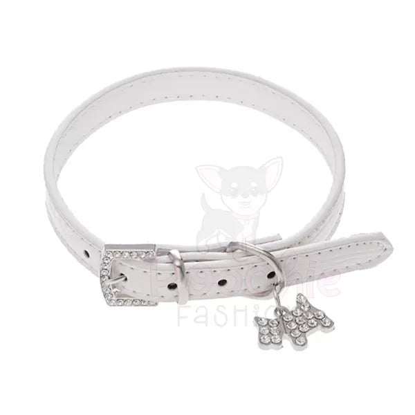 Mock Croc Rhinestone Charm Dog Collar in White - Posh Pawz - 2