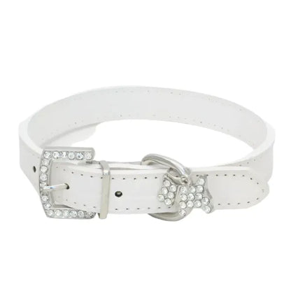 Mock Croc Rhinestone Charm Dog Collar in White - Posh Pawz - 1