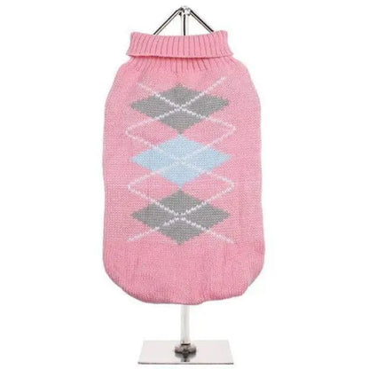 Urban Pup Pink and Grey Argyle Dog Jumper - Sale - 1