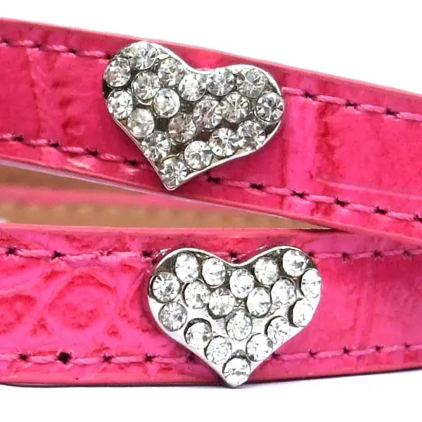 Pink Croc Crystal Hearts Dog Collar - Posh Pawz - 2