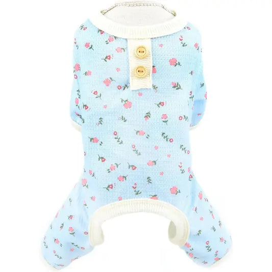 Pretty Floral Small Dog Pyjamas Blue - Posh Pawz - 1