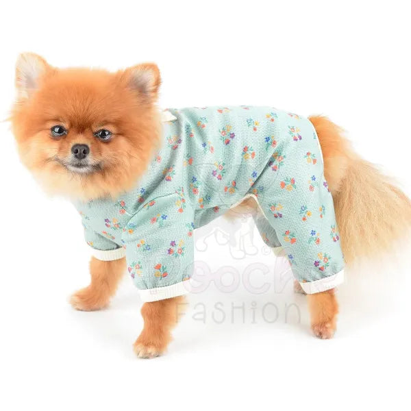 Pretty Floral Small Dog Pyjamas Green - Posh Pawz - 2