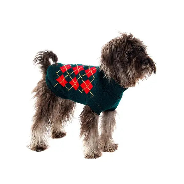 Red And Dark Green Argyle Dog Jumper - Urban Pup - 2