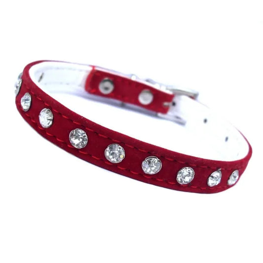 Red Plush Diamante Dog Collar - Sale - 1