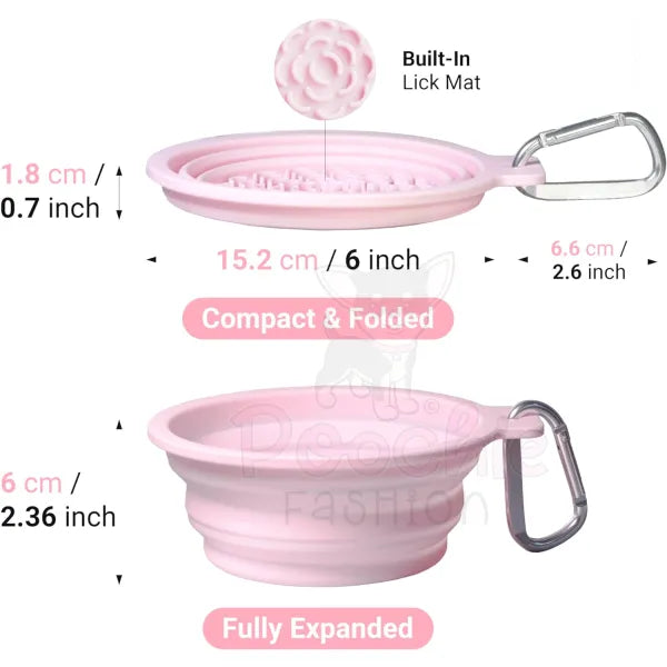 Silicone Collapsible Travel Bowl With Lick Pad In Baby Pink - Petdreamhouse - 4