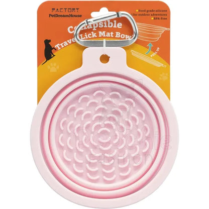 Silicone Collapsible Travel Bowl With Lick Pad In Baby Pink - Petdreamhouse - 3