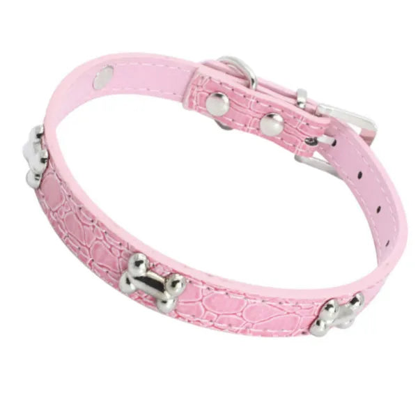 Silver Bones Puppy Dog Collar in Baby Pink - Posh Pawz - 1