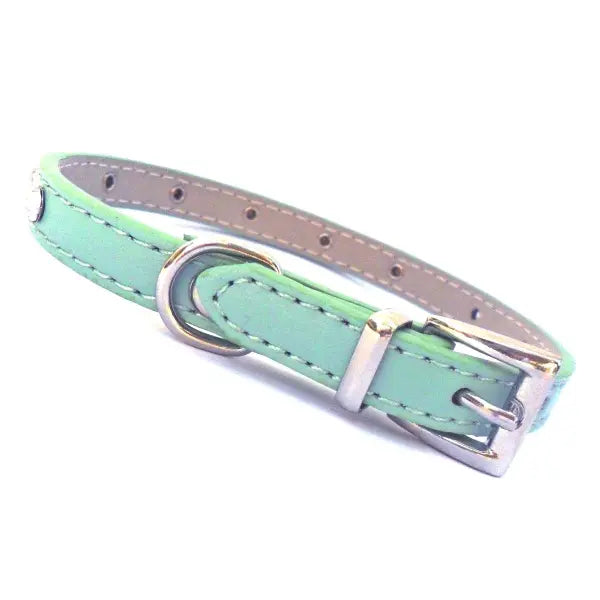 Super Slim Crystal Dog Collar And Lead In Blue - Posh Pawz - 3