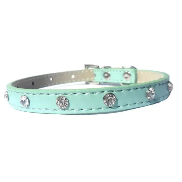 Super Slim Crystal Dog Collar And Lead In Blue - Posh Pawz - 2