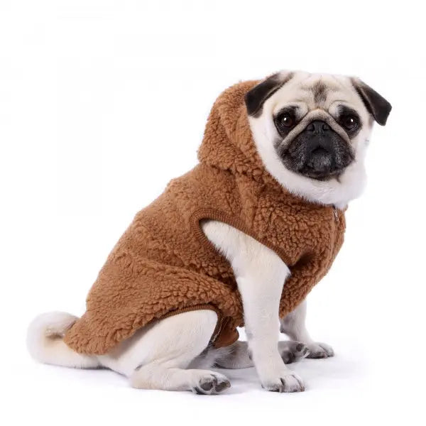 Teddy Sherpa Fleece Sleeveless Dog Jacket in Brown - Rich Paw - 1